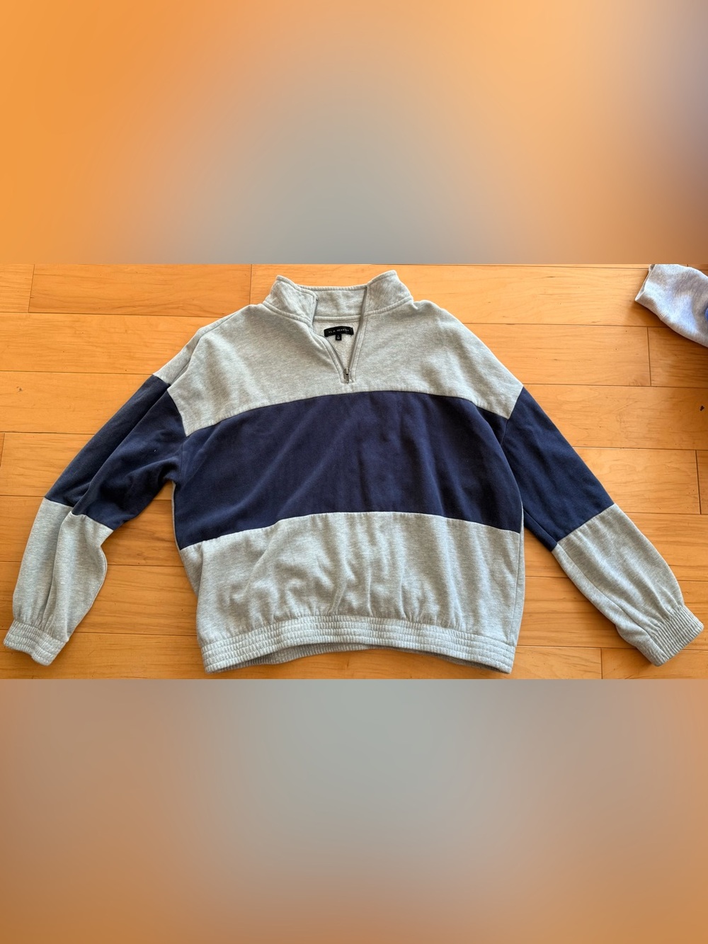 La Hearts Men's Gray and Navy Zip-Up Striped Pullover